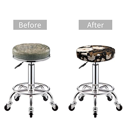 Gold And White Flowers Round Bar Stool Covers,Washable Soft Bar Stool Cover Cushion Slipcover 14 Inch #TOP4