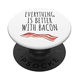 This funny bacon design features the text 'Everything Is Better With Bacon' PopGrip with swappable top; switch out your PopTop for another design or remove it completely for wireless charging capabilities. (Not compatible with Apple MagSafe wireless ...