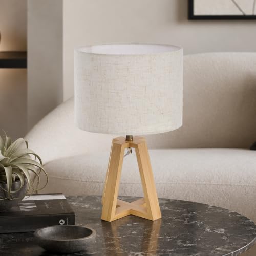 Image of Small Table Lamp, Dimmable Bamboo Bedside Lamp | Mid-Century Modern Style for Bedrooms, Nightstands, Living Rooms, Home Offices, and Reading Nooks