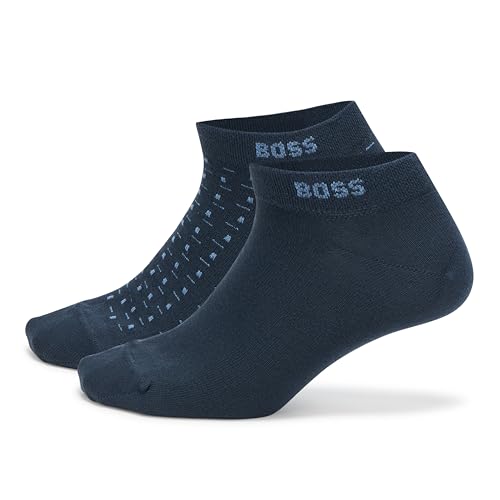 BOSS Men's 2-Pack Stripe and Solid Cotton Ankle Socks