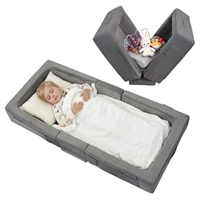 ENITYA Toddler Travel Bed – Portable Foldable Soft Foam Floor Bed for Kids 1–4yr, No Assembly, Washable Cover, Built-in Safety Rails, Compact for Travel & Home Use, Light Grey