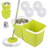 ARSUK Set Mop e Secchio con 4 Testine in Microfibra – 360° Mocio Rotante con Strizzatore – Manico Telescopico Regolabile in Acciaio – Mocio Lavapavimenti Professionale per Tutti i Tipi di Pavimento