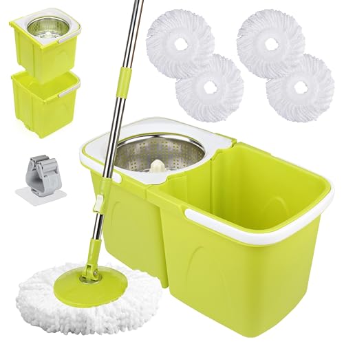 ARSUK Set Mop e Secchio con 4 Testine in Microfibra –...