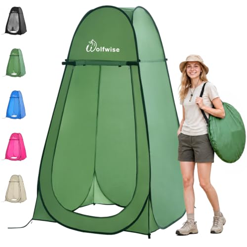Wolfwise Pop Up Shower Tent for Camping Essentials, Portable Instant Changing Tent with Ventilation Window & Carry Bag, Privacy Dressing Room Bathroom Toilet for Beach & Outdoor, Extra Tall, Green