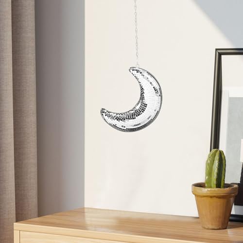 Decoración colgante en forma de luna para discoteca, espejo reflectante plateado para fiestas disco, bodas, cumpleaños y festivales, decoración ligera para celebraciones glamorosas miniatura 6