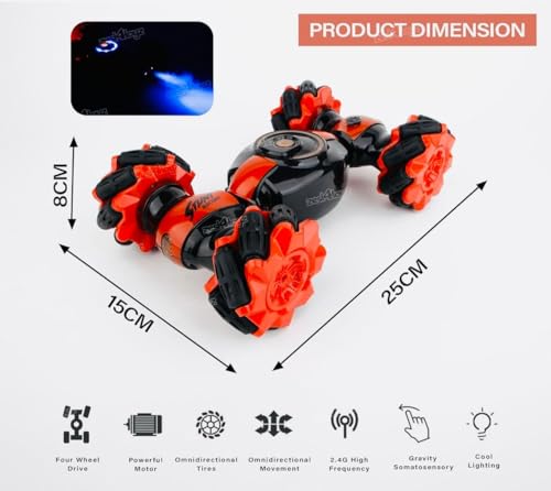 Image of RC Drift Stunt Car, Premium 2.4G RC Car Toy Independent Signal Cool Fun 360 Degree Rotation for Outdoor, High Speed with Water Smoke Rechargeable Transverse Tires (Multicolour)