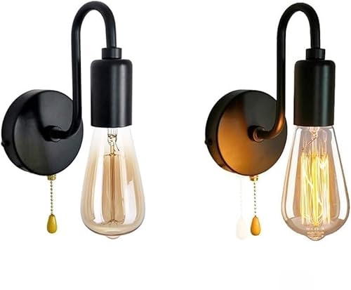2 Pack Vintage Wall Light with Pull Cord Switch Metal Iron Sconce Fixture Industrial Retro Wash Lights E26�Cfor Restaurant Living