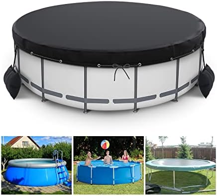 10 Ft Round Pool Cover, Solar Covers for Above Ground Pools, Swimming Pool Cover Protector with Tie-Down Ropes & Sandbag Increase Stability, Inground Pool Cover, Waterproof Dustproof Hot Tub Cover