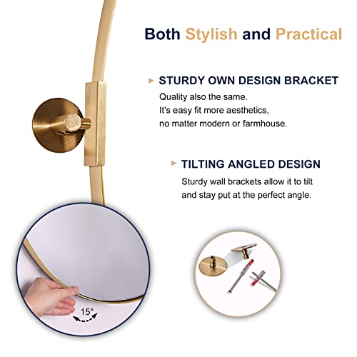 Moon Mirror Gold Oval Pivot Mirror, Oval Gold Vanity Mirror For Wall, Oval Mirror For Bathroom, Gold Metal Framed Tilting Bathroom Pivoting Mirror For Wall Mounted( Overall 23.75" X 28") #TOP5