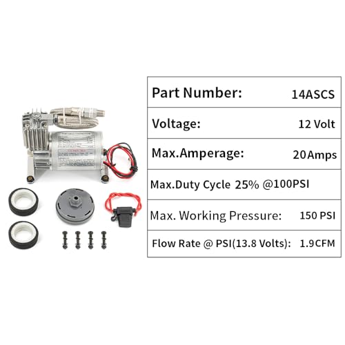 Zhsymx 14ASCS-LZQ Universal 150 Psi 1/4 Npt Horns Heavy Duty Onboard Air Compressor, Replacement For Truck/Car Train Horn/Suspension/Ride/Bag Kit/System And All 12V Vehicles Like Semi/Pickup Trucks thumb #6
