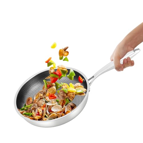NiuLifeya Sartén con revestimiento de acero inoxidable, 28 cm con estructura de panal, antiadherente, acero inoxidable 410, calor a 380 °C para cocinas de gas, cocinas de inducción, vitrocerámica, etc