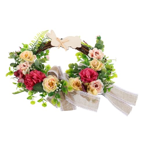 Couronne lapin de Pâques et décoration de porte en fleurs artificielles maison