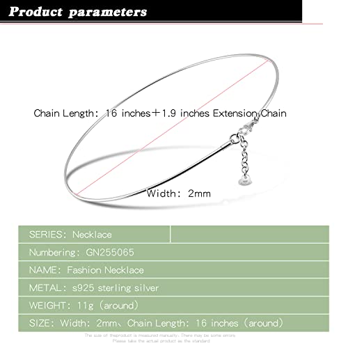 Dankadi Women 925 Sterling Silver 2Mm Solid Dome Collar Necklace Simple Fashion Golden 16 "18" 20 "+1.9 "Adjustable Length Choker Fine Jewelry Gifts (Silver, 16 Inches) #TOP2