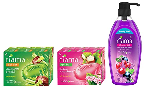 Image of Fiama Shower Gel, Family pack&Fiama Gel Bar Patchouli And Macadamia &Fiama Gel Bar, Lemongrass And Jojoba for Smooth Skin