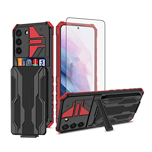 Coque Samsung S22 Plus avec protège-écran verre trempé et porte-carte rouge