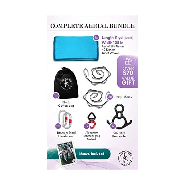 Professional-11-Yards-Aerial-Silks-Equipment-for-All-Levels-Medium-Stretch-Aerial-Yoga-Swing-Hammock-Kit-Perfect-for-Indoor-Outdoor-Aerial-Dance-Circus-Arts--ALL-Hardware-Included Professional 11 Yards Aerial Silks Equipment for All Levels - Medium Stretch Aerial Yoga Swing & Hammock Kit - Perfect for Indoor Outdoor Aerial Dance, Circus Arts – ALL Hardware Included (Sky Blue)