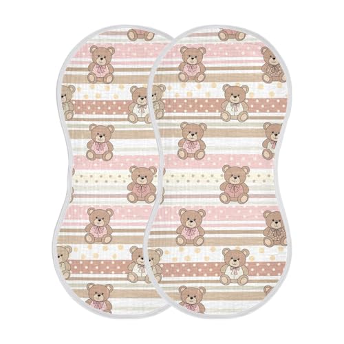 2 Pack Muslin Burp Cloths Teddy Bear Polka Dots Cotton Baby Burp Cloths Extra Absorbent and Soft Thick Burping Cloth for Newborn Babies Boys Girls, Large 22