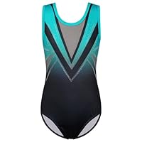 ZNYUNE Kinder Gymnastik Trikot Klassisch Gymnastikanzug Ärmellos für Mädchen B293 BlackGreen 14A