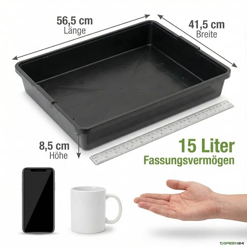 GREEN24 Profi Gewächshaus-Wanne XL565 wasserdicht für Pflanzen, Gewächshäuser und Garten, 56,5 x 41,5 x 8,5 cm, schwarz, für Innen und Außen