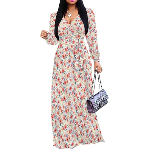 Image of PinkPatty Women's Long Sleeve Maxi Dress Plus Size Trendy Wedding Guest Dress with Pockets&Belt