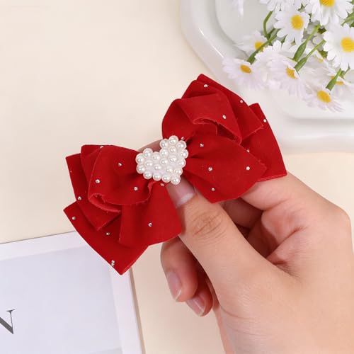 Pinza de Pelo Moño Corazón Rojos con Perla y Brillante miniatura 5
