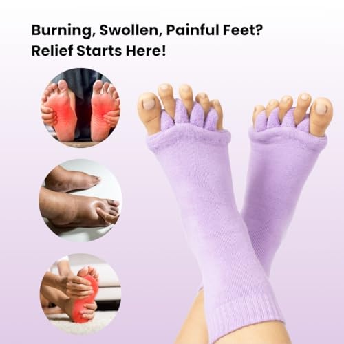 Image of DIRTS Original Foot Alignment 5-Toe Separator Orthopedic Cotton Socks for Women & Men - Bunion Corrector & Plantar Fasciitis Support(Light Purple, Large)
