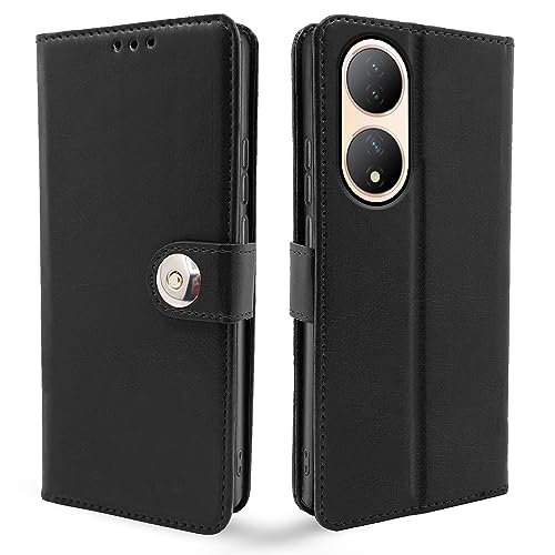 Image of Pikkme Vivo Y100 5G Flip Cover Leather Finish | Inside TPU with Card Pockets | Wallet Stand and Shock Proof | Complete Protection Button Flip Case (Black)