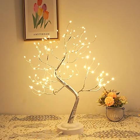 JOINTWIN Fairy Light Tree 108 Led Twinkle Tree Fairy Light Spirit Tree Lamp Battery/USB Operated 6 Hours Timer Function with 8 Lighting Mode Silver Adjustable Branches Home Decoration(Warm White) Cover