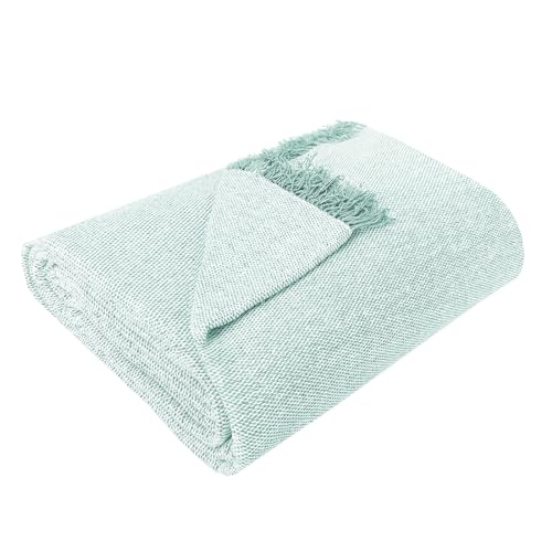 Acomoda Textil – Colcha Multiusos para Sofá y Cama, Manta Foulard Cómoda, Grande y Práctica de Algodón-Poliéster. Plaid Cubrecama y Cubresofá Suave y Ajustable. Verde Menta, 180x260 cm