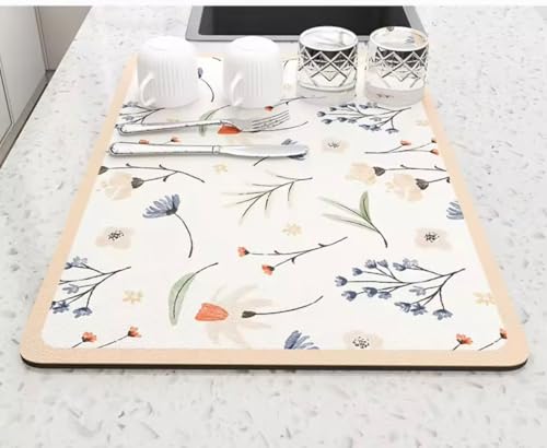 Image of HomeCloud Dish Drying Mat for Kitchen Counter - Super Absorbent, Non-Slip & Heat-Resistant - Quick Dry Rack Pad for Dishes, Utensils, Coffee Maker - Stain-Hiding Design (Camellia Beige, 40x50cm)