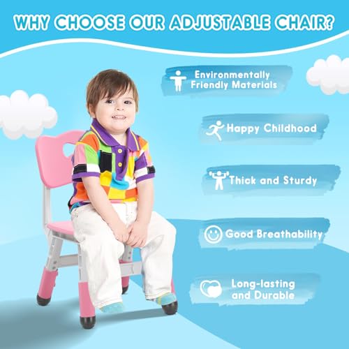 Kids-Chair-Height-Adjustable-Toddler-Chair-Max-Load-220LBS-Plastic-Indoor-Outdoor-Chair-for-Children-Age-1-6-School-Home-Daycare-Use-Pink Kids Chair Height Adjustable Toddler Chair Max Load 220LBS Plastic Indoor Outdoor Chair for Children Age 1 6 School Home Daycare Use Pink