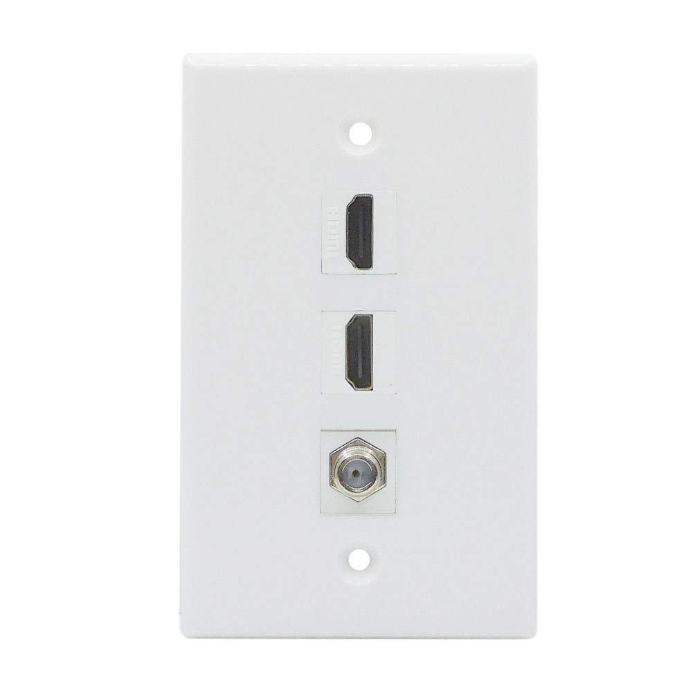 ESYLink 2 Hdmi 1 Coax Wall Plate 2 Port Hdmi 1 Coax Cable Tv F Type Faceplate White