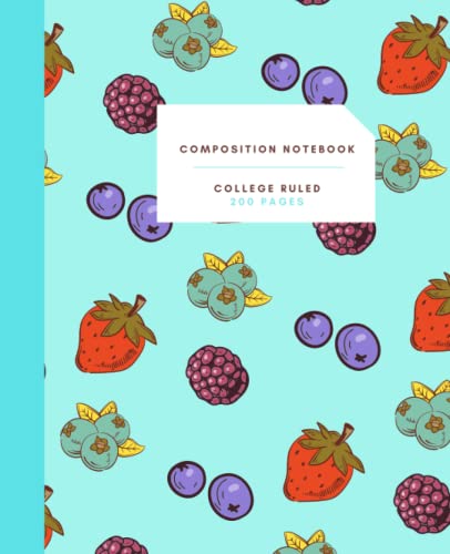 Berry Fruit Composition Notebook: Pop Art Blackberry Strawberry College Ruled Composition Notebook - 7.5 x 9.25 Ice Blue
