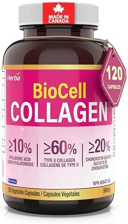 Herba BioCell Collagen with Hyaluronic Acid and Chondroitin – 120 Capsules | Type II Collagen Supplement | Help Reduce Wrinkles and Maintain Healthy Skin