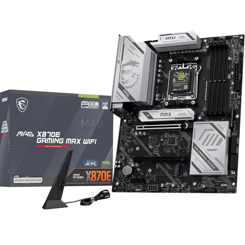 Image of MSI MAG X870E Gaming MAX WiFi Motherboard, ATX - Supports AMD Ryzen 9000 /8000 / 7000 Processors, AM5 - DDR5 Memory Boost (up to 8200+ MT /s OC), PCIe 5.0 x16, M.2 Gen5, Wi-Fi 7, 5G LAN