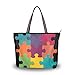 LORONA Sac à main en toile Motif puzzle arc-en-ciel Grande capacité