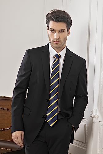 Image of Enlision Mens Ties Stripe Tie and Pocket Square Set Classic Formal Woven Neckties Handkerchief Cufflinks Wedding