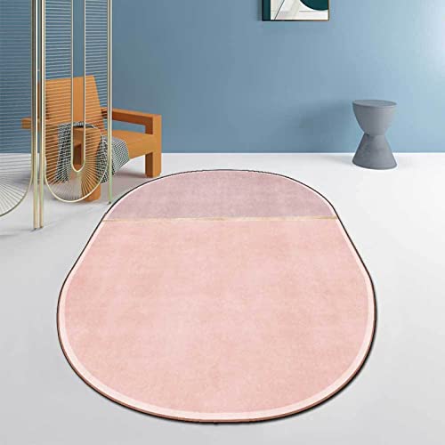 Design Moderne Ovale Tapis, Doux Lavable Durable Grande Tapis Déco Salon Chambre Maison Tapis, Ovale irrégulier Rose doré de Luxe Clair, 60 x 90 cm Cover