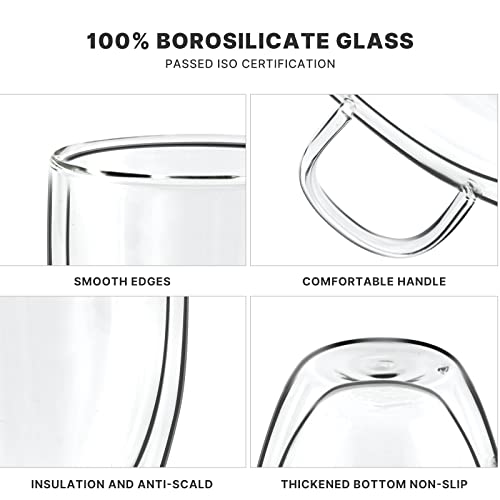 YUNCANG Double Wall Coffee Mugs, (4-Pcak) 16 Ounces-Clear Glass with Handle,lnsulated,Cappuccino,Tea,LatteCups,Beverage Glasses Heat Resistant - Image 5