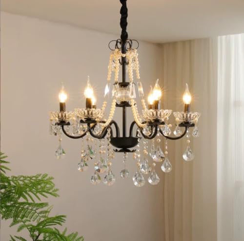 Lustre suspendu 6 lampes en cristal et fer forgé aux finitions d'exception