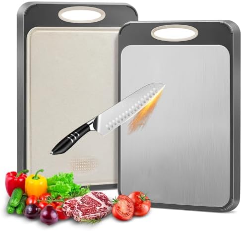 Tábua de Corte Dupla Face Inox e PP - Tabua de Carne Inox Antibac...