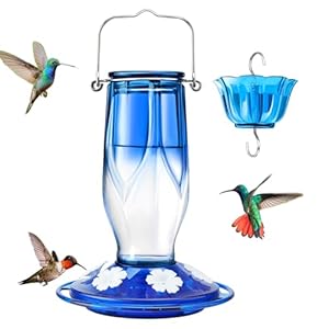 Kingsyard Glass Hummingbird Feeder 6 Feeding Ports, Hanging Bird Nectar Feeder 16 Ounces, Rustproof, Leakproof, Garden Backyard Decor, Ant Moat Included, Blue Kingsyard Glass Hummingbird Feeder 6 Feeding Ports Hanging Bird Nectar Feeder 16 Ounces Rustproof Leakproof Garden Backyard Decor Ant Moat Included Blue