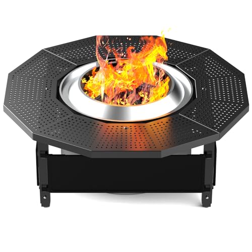 Larrik Surround Tabletop Use for Solo Stove Bonfire Ranger 2.0 and Mesa Accessories for Solo Stove Fire Pit Surround Table Adjustable with UV-Resistant Outdoor Fabric Thick Metal Black