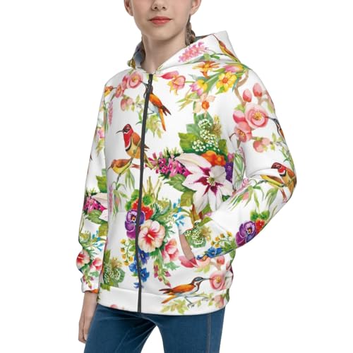 Wild Exotic Birds And Flowers Kid Hoodies Boys Zip Up Sweatshirts Girls Pullover with Pocket