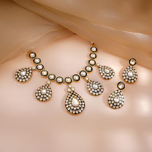 Image of Rubans Kundan Necklace Set Traditional Jewellery Gift for Women & Girls