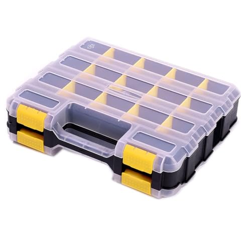 Image of Hardware Organizer Box 34 Compartments Small Parts Organizer with Removable Dividers Durable Plastic Double Side Tools Box Screw Organizer For Nuts, Bolts, Screws, Nails, Small Hardware (Yellow)