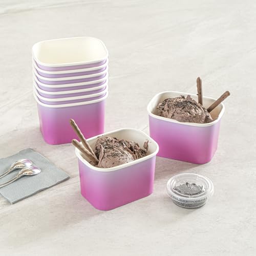 Image of Restaurantware Paper Cups 200 Count 12 Ounce Square Disposable Ice Cream Containers, Leak-Resistant Paper Dessert To Go Cups, Hot And Cold Food, Durable Purple And Blue Ombre Design
