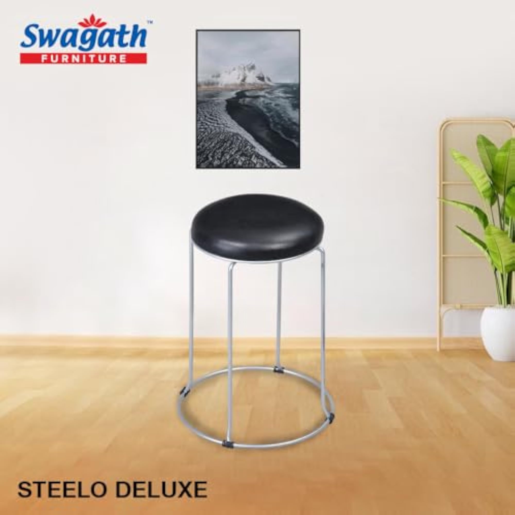 Furniture Steelo Stool with M.S. Base, Black