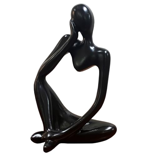 Thinker Black Resin Decor Statue,Small Sculpture Decorations for Desk Master Home Living Room Contemporary Figurines Book Shelf Office Coffee Table Art Aesthetic (B R)