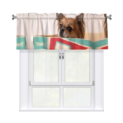 gbhJGK Papillon in the box - Cenefa de cortina estampada de 137 x 45 cm, tratamiento de ventana con bolsillo para barra para cocina, baño, lavandería